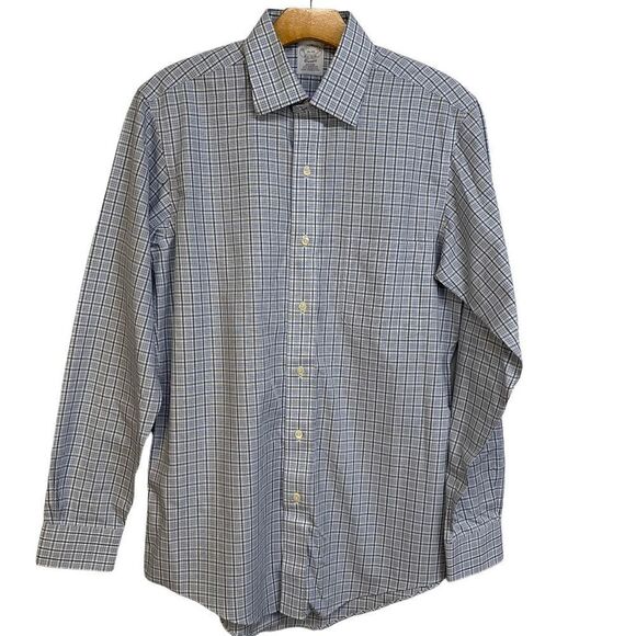 Brooks Brothers Mens size neck 15  Small Blue white plaid button up shirt - Picture 10 of 11